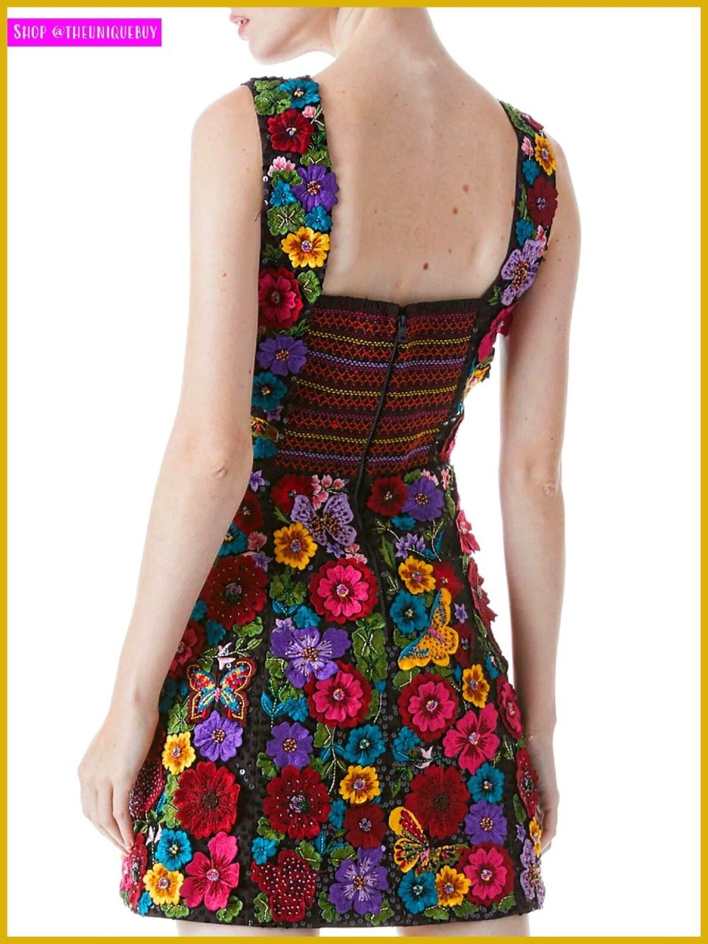 Alice + Olivia Lindsey Floral Appliqué Embroidered Multicolored Pouf Mini Dress
